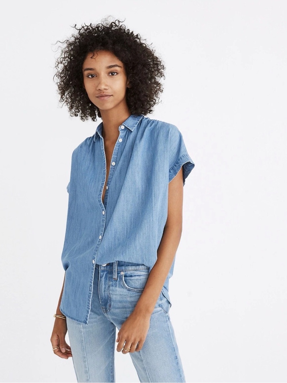Madewell Light Blue Denim Short-Sleeve Button-Down Shirt